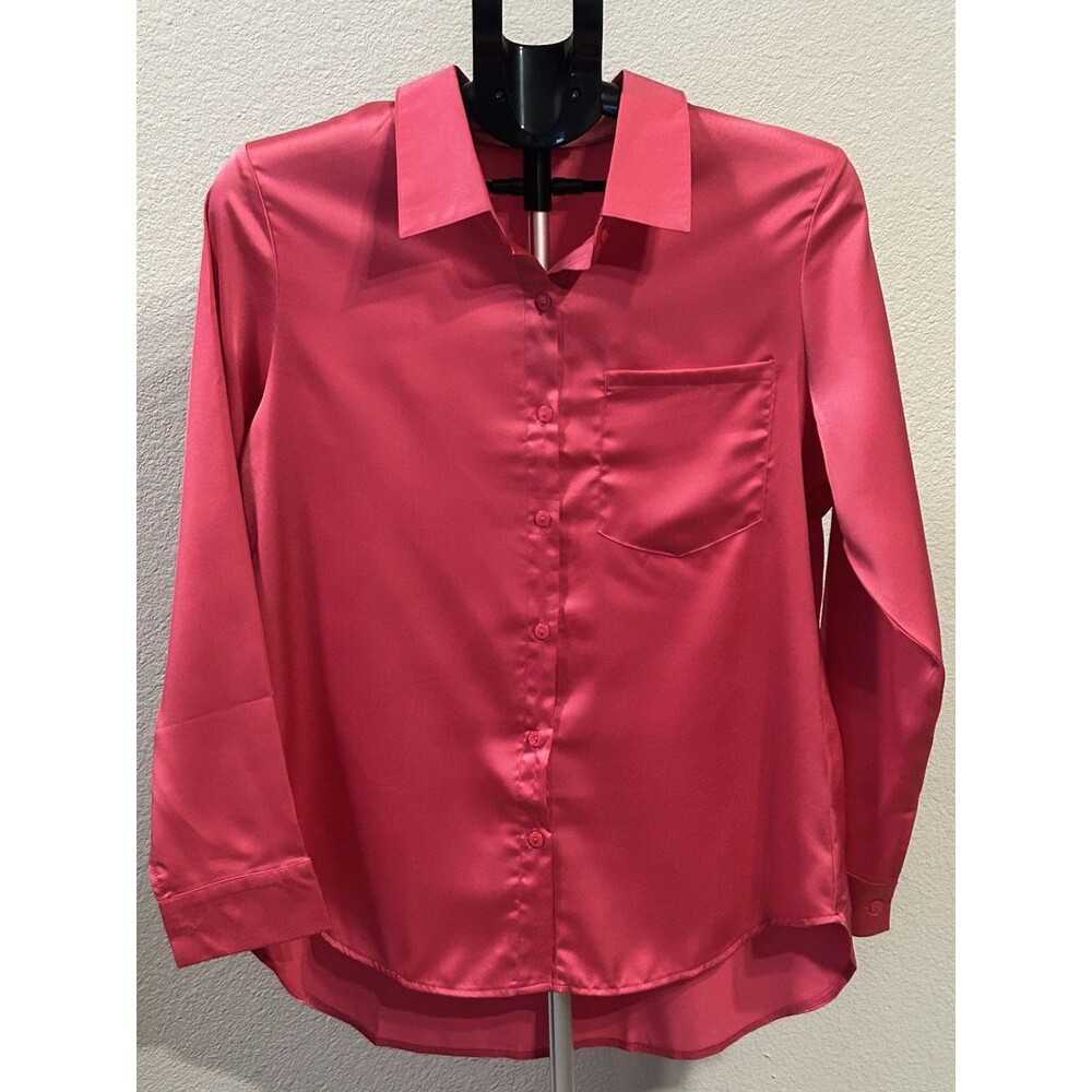 OSMJ Hot Pink Shirt Womens Size Small Long Sleeve Button Down Blouse NWT